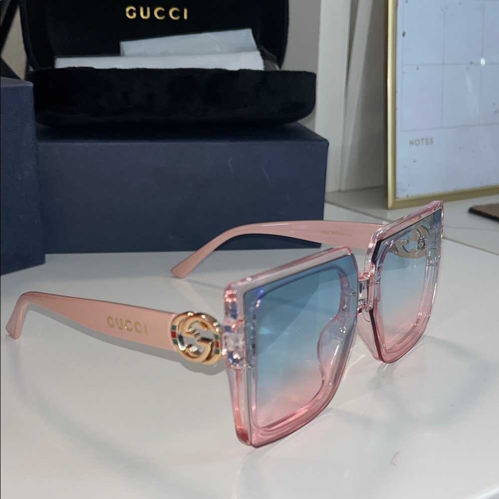 Gucci Pink and Gold Square Sunglasses